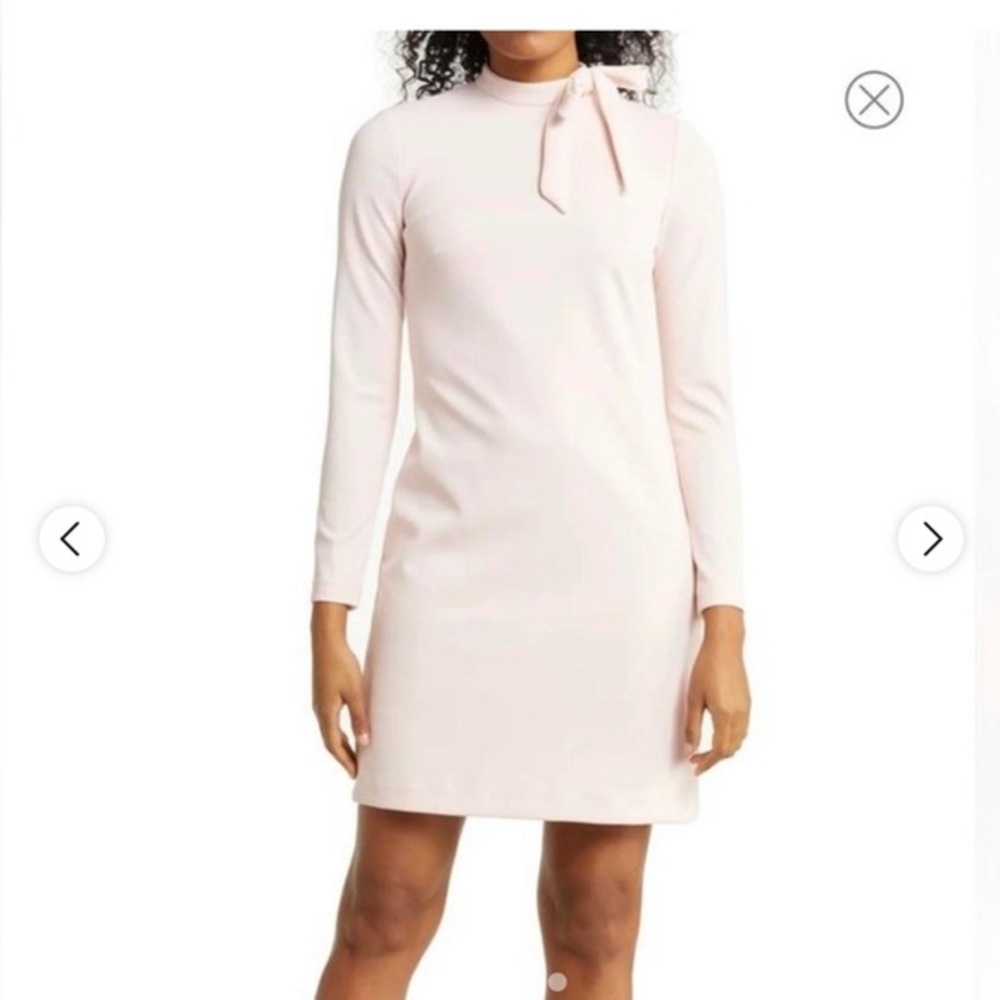 Calvin Klein Pale Pink Long-Sleeve Midi Dress with Neck Tie